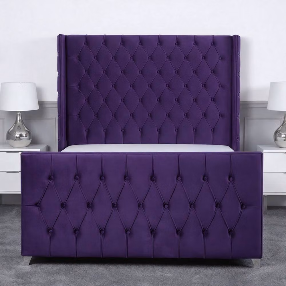 Living Comfort Bedz Seraphina Purple Velvet Upholstered Gas Lift Storage Bed with 48 Inch Headboard, W/D/H: 200 x 200 cm – 2