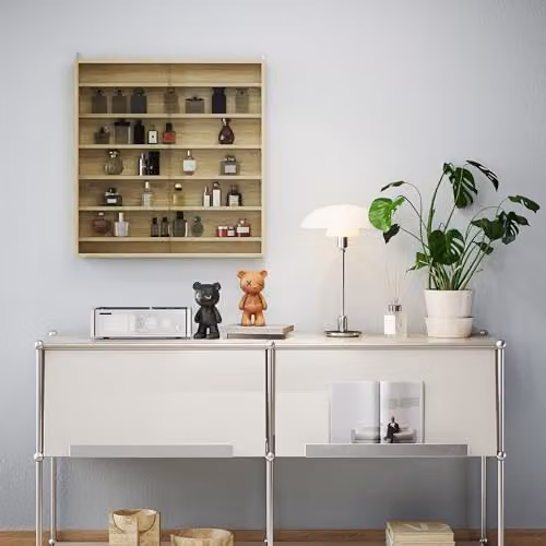 HOMCOM 7-Tier Wall Mounted Display Cabinet with Glass Doors and Internal Shelves in Oak Brown, W: 80 cm, H: 83 cm – 5