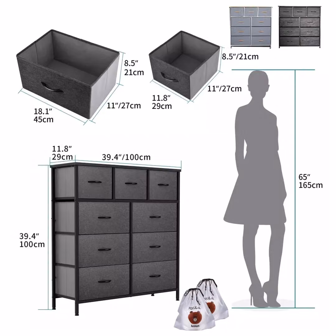 SPETLEK 9 Drawer Fabric Chest of Drawers and Bedside Organiser in Dark Grey – 2