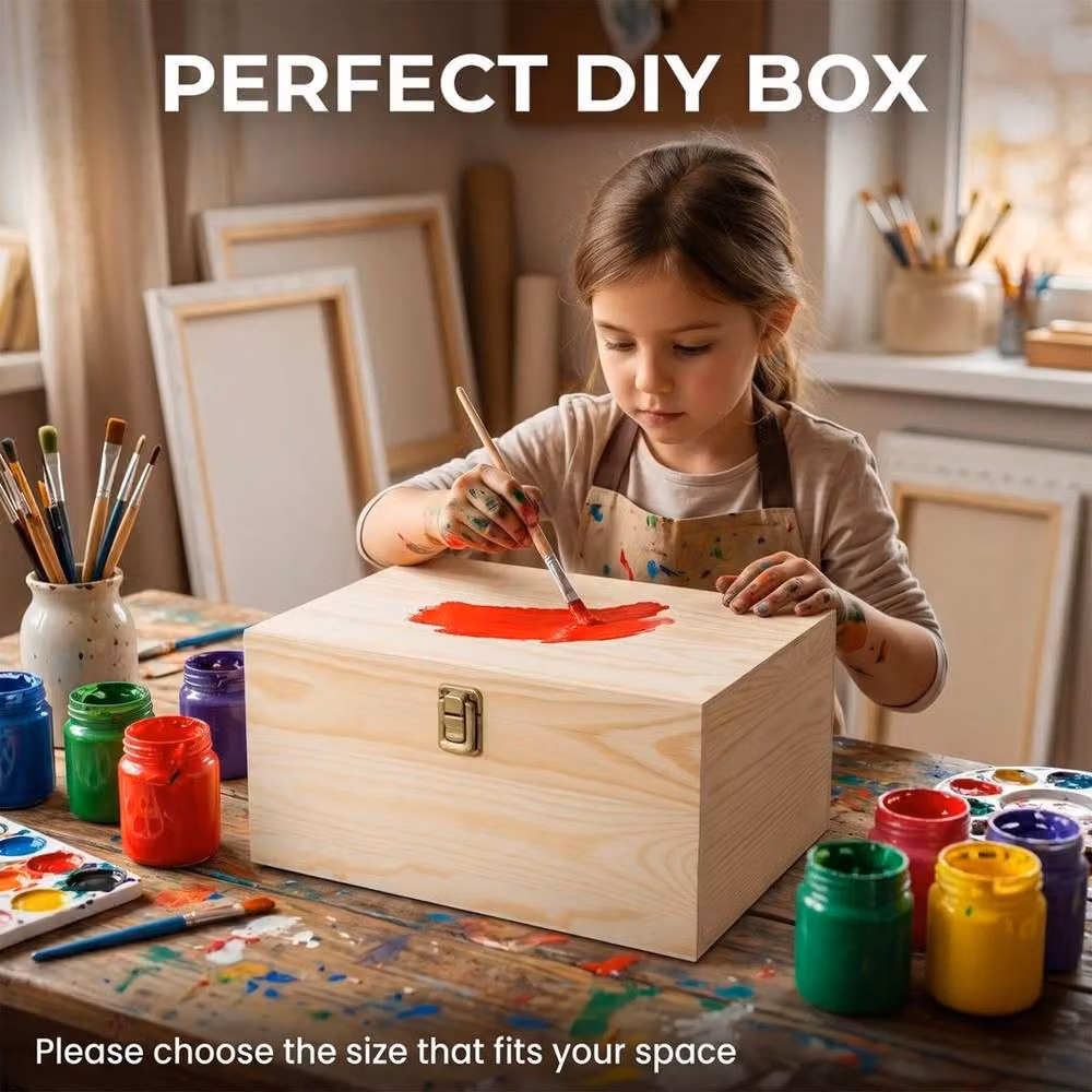 FLAVORA Solid Wood Storage Box with Lid in Natural Brown, Sand and Beige, W: 50.0 cm, D: 50.0 cm, H: 50.0 cm – 3