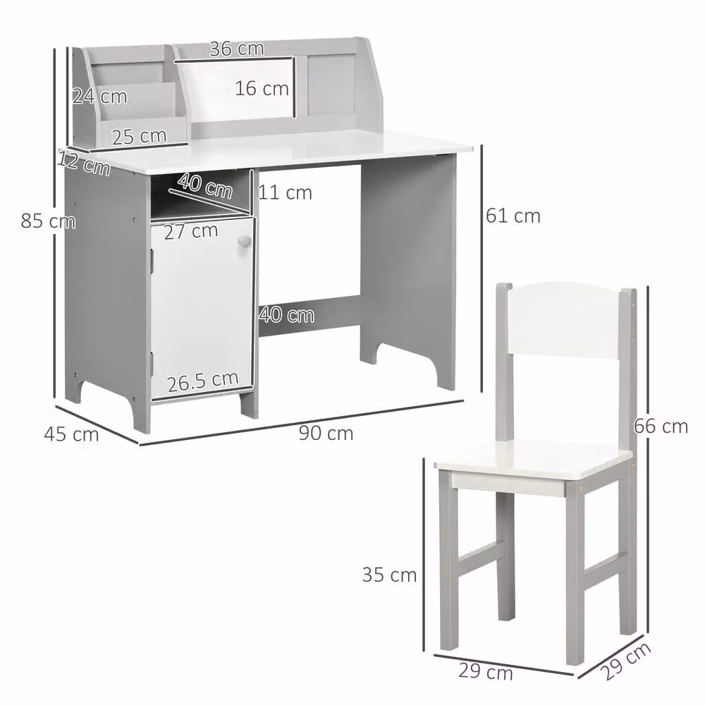 STILVORA Kids Desk and Chair Set with Whiteboard in Grey – 2