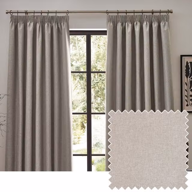 Make It A Home Dawn Blackout Pencil Pleat Curtains, Linen Style, Black, Width: 137 cm, Height: 117 cm