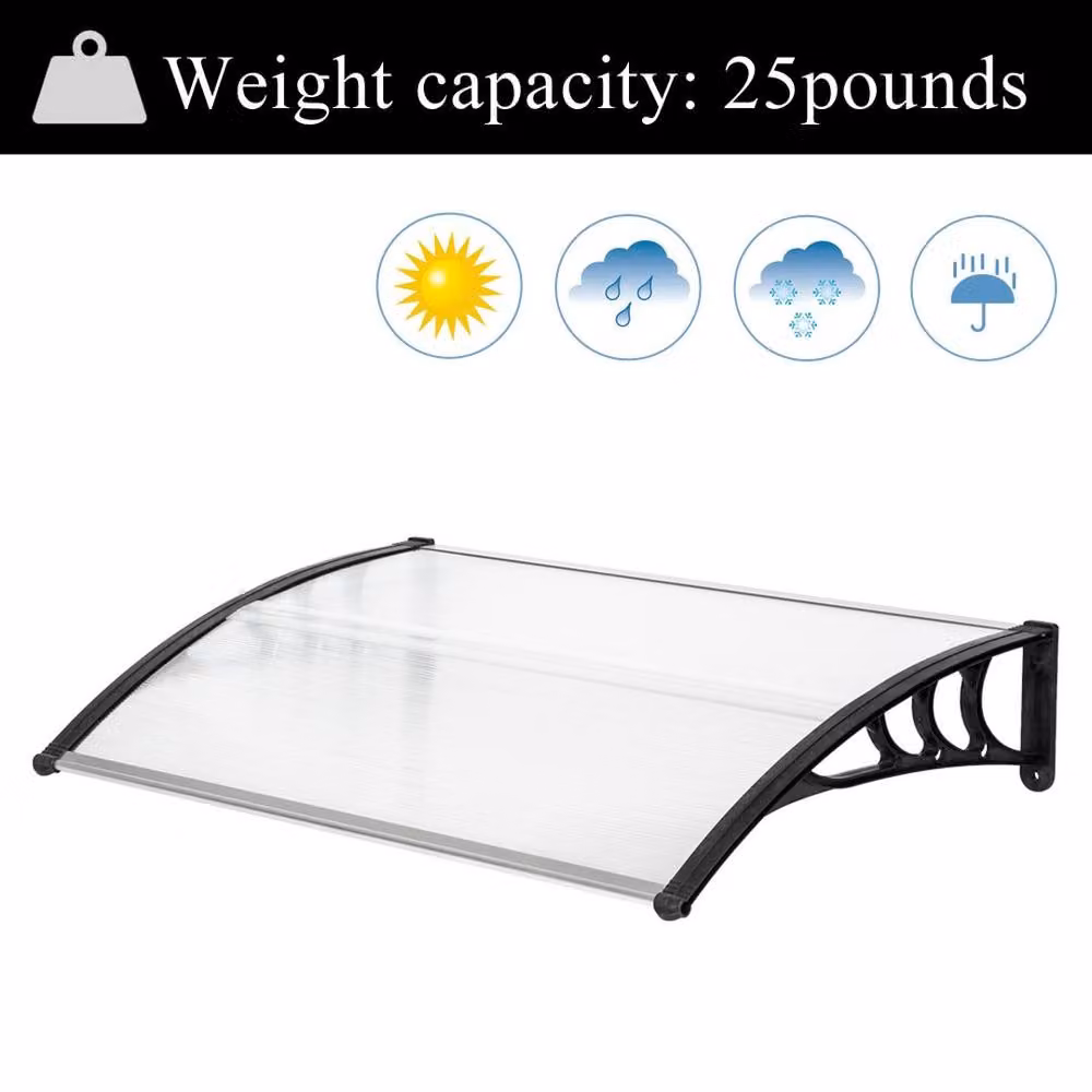 EONLION Black Wall-Mounted Door Canopy Awning Rain Shelter W: 120 cm, D: 80 cm – 2