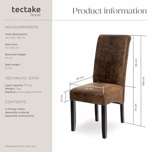 tectake Set of 4 Dining Chairs in Brown with Synthetic Leather and Wood Legs – 3