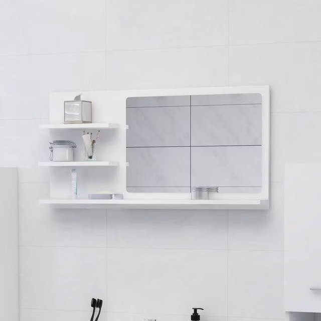 Berkfield Home Modern White Bathroom Mirror W/D/H: 90 x 10.5 x 45 cm
