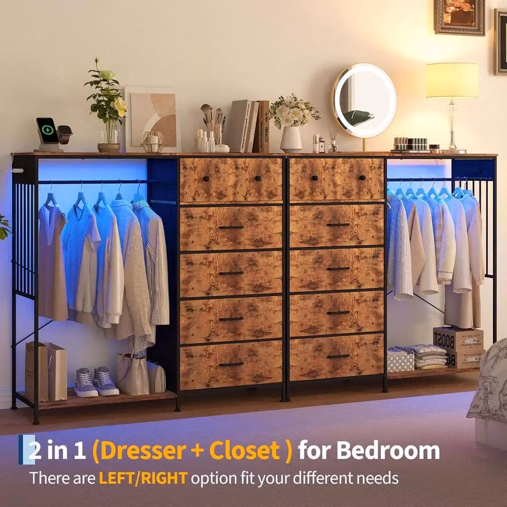 London Boutique 6-Drawer Dresser with Hanging Rod and Charging Station in Brown – 3