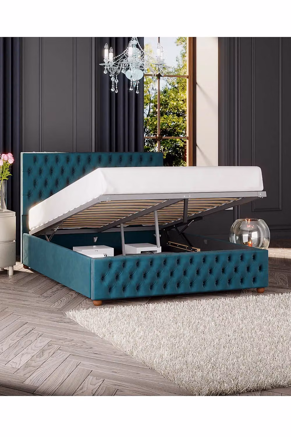Laurence Llewelyn-Bowen Seren Ottoman Storage Bed in Emerald Green Plush Velvet Fabric, King Size (180 x 200 cm) – 2