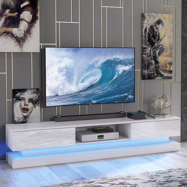 Creative Furniture Bloom TV Unit in White with Glossy Finish and LED Lights, W/D/H: 180 x 36 x 35 cm – 1