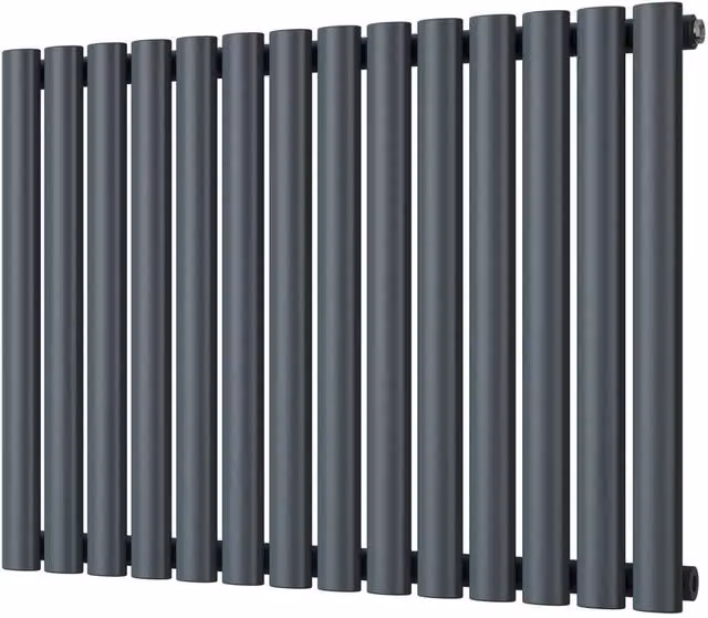 UK Radiators Omeara Anthracite Elliptical Tube Horizontal Designer Radiator, W: 81.2 cm, H: 60 cm