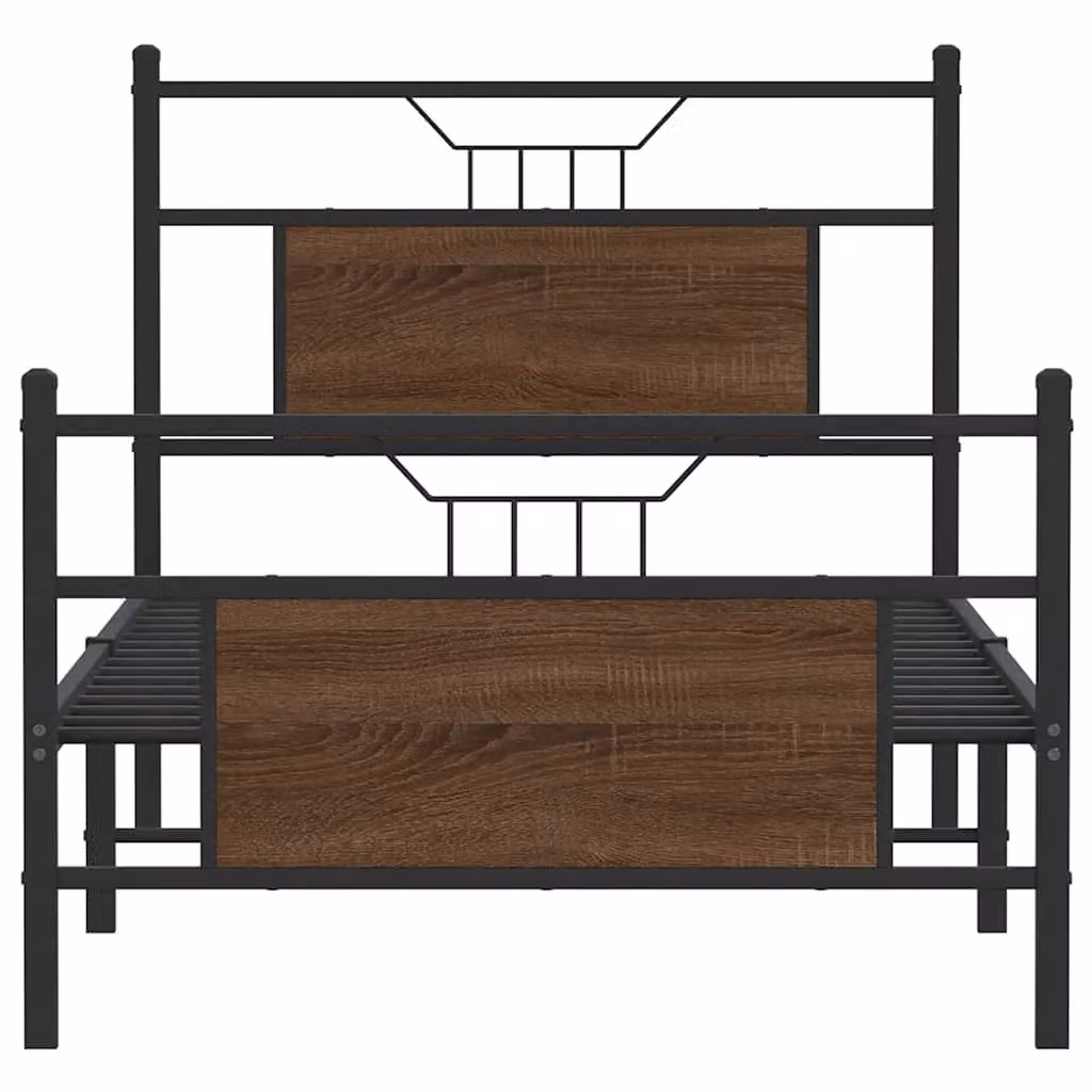 Berkfield Home Single Bed Frame in Brown Oak, Engineered Wood and Metal, W/D/H: 90 x 190 cm – 3