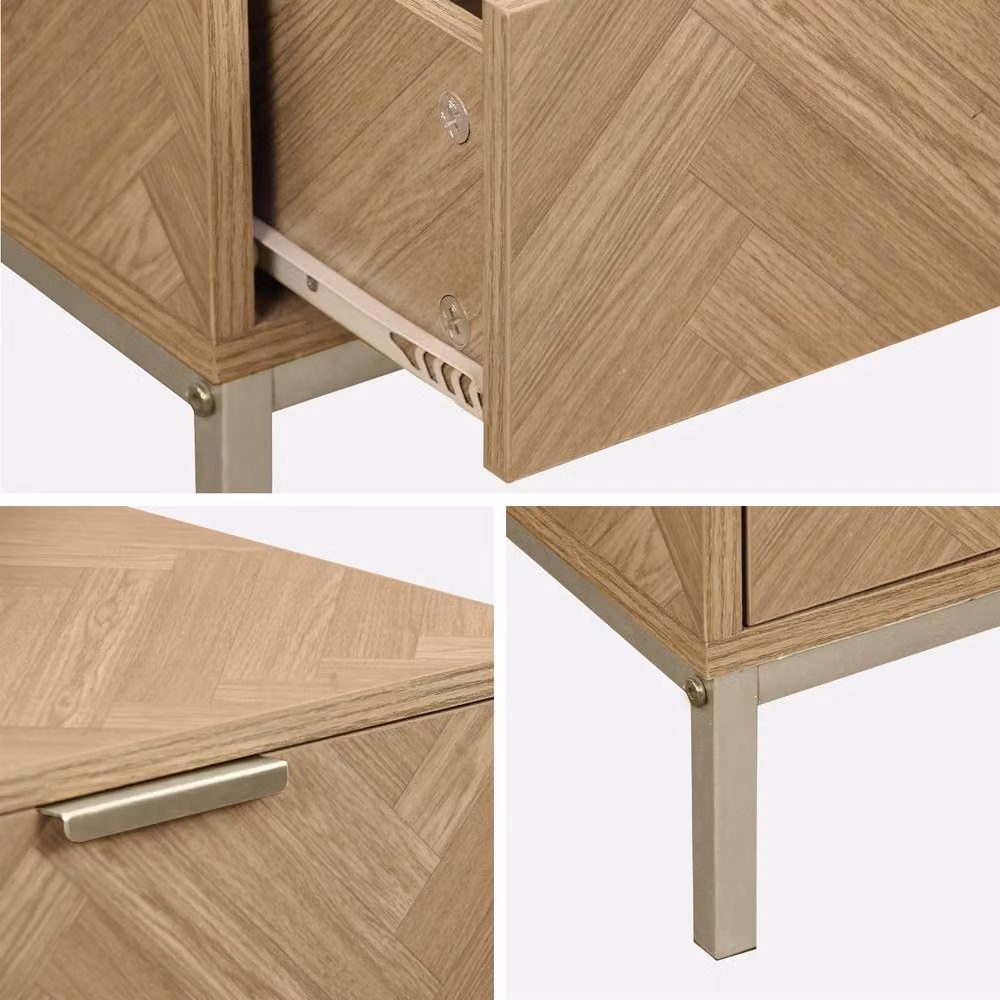 sweeek Wood-effect Bedside Table with Herringbone Pattern in Light Brown, W/D/H: 45 x 45 x 45 cm – 3