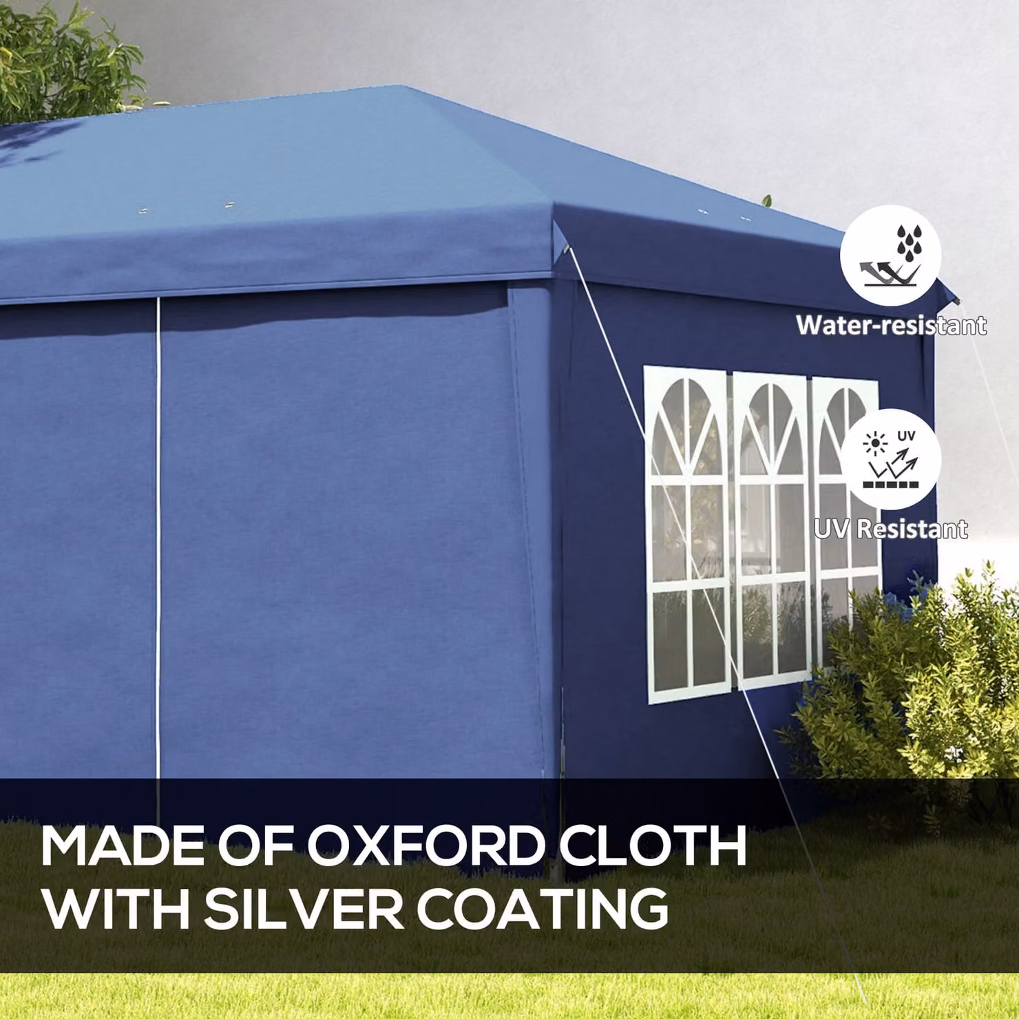 Outsunny Blue Pop-Up Gazebo with Curtain Walls, Windows and Steel Frame, W: 600 cm, D: 300 cm, H: 270 cm – 4