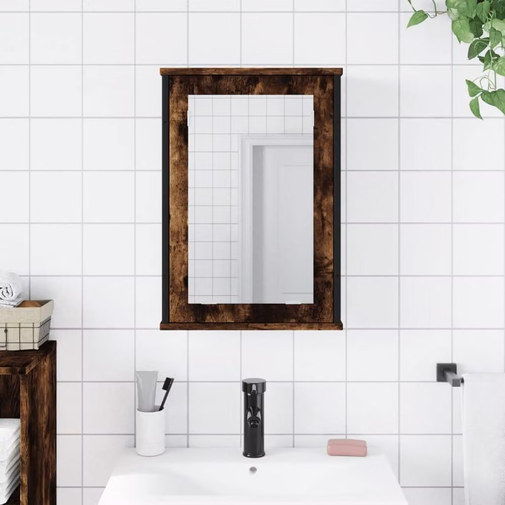 Berkfield Home Smoked Oak Bathroom Mirror Cabinet in Brown, W/D/H: 42 x 12 x 60 cm – 3