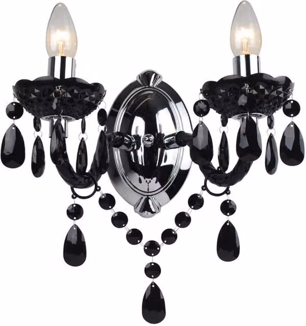 First Choice Lighting Marie Therese Style Twin LED Wall Light in Black and Chrome – 1