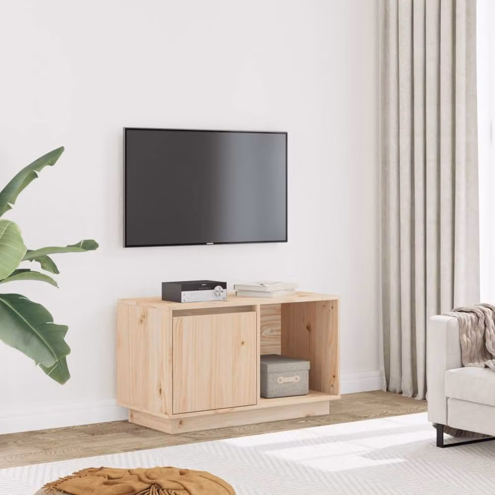 Berkfield Home Solid Wood Pine TV Cabinet in Light Brown, W/D/H: 74 x 35 x 44 cm – 1