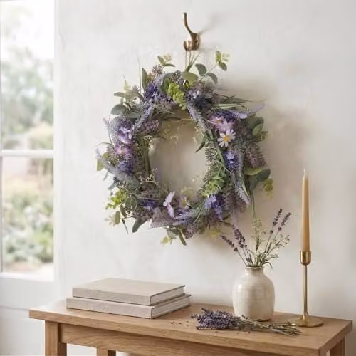 Homescapes Artificial Lavender Floral Wreath in Purple and Green, Diameter: 40 cm – 3