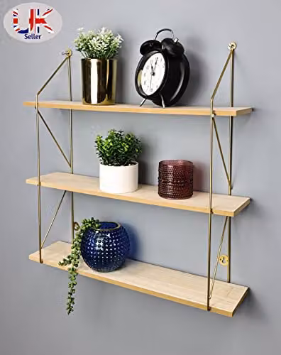 Spot on dealz 3 Tier Floating Wall Mounted Shelving Unit in Gold Metal and MDF – 2
