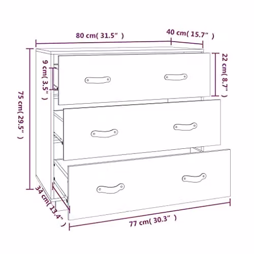 vidaXL Modern Grey Solid Wood Pine Sideboard W/D/H: 80 x 40 x 75 cm – 3