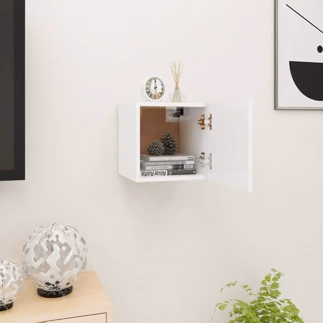 Berkfield Home Wall Mounted TV Cabinet in White, W/D/H: 30.5 x 30 x 30 cm