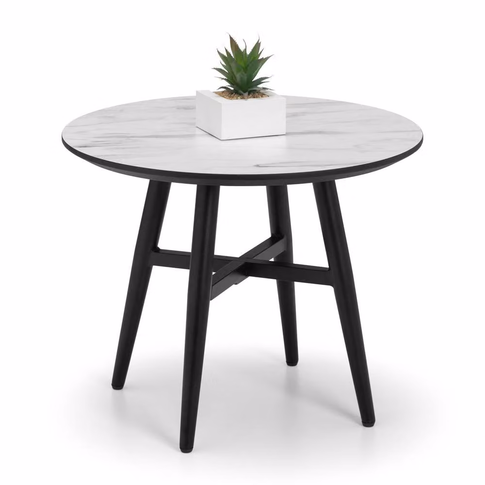 Cheshire Valdore Round Marble Effect Lamp Table in White and Black – 2