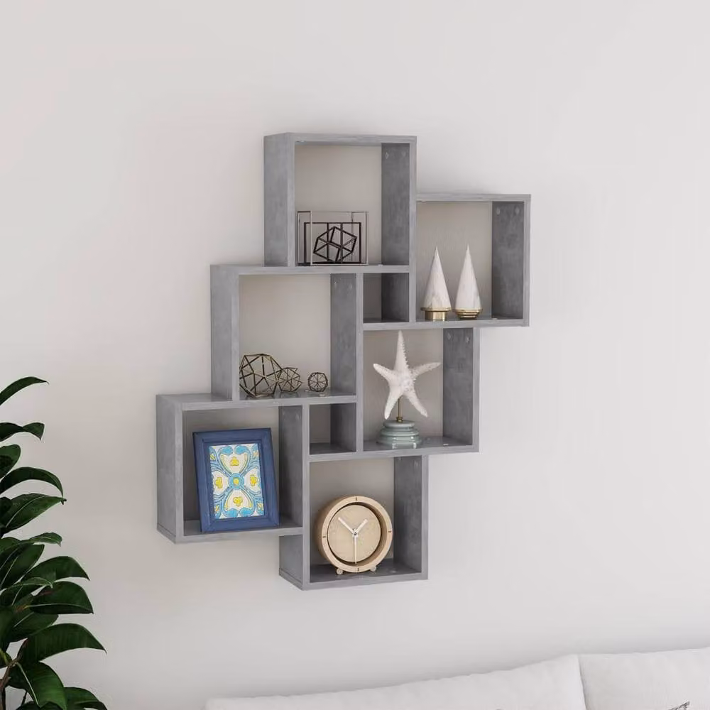 Berkfield Home Wall Mounted Cube Shelf in Concrete Grey, W: 78 cm, D: 15 cm, H: 93 cm – 2