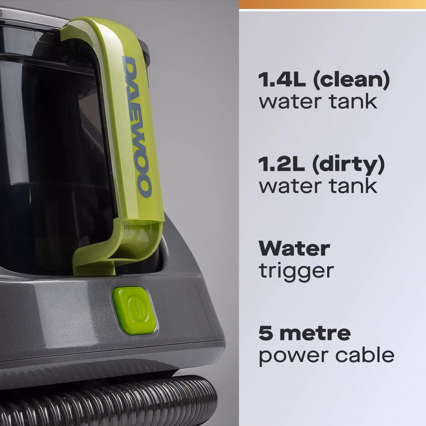 Daewoo Hurricane Spot Washer Small Handheld Carpet and Upholstery Cleaner in Grey – 4