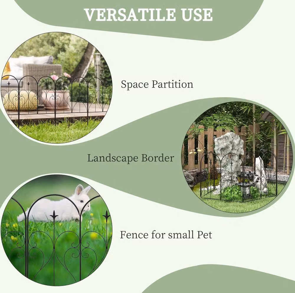 STILVORA Set of 5 Black Powder-Coated Metal Round Garden Fence Panels – 5