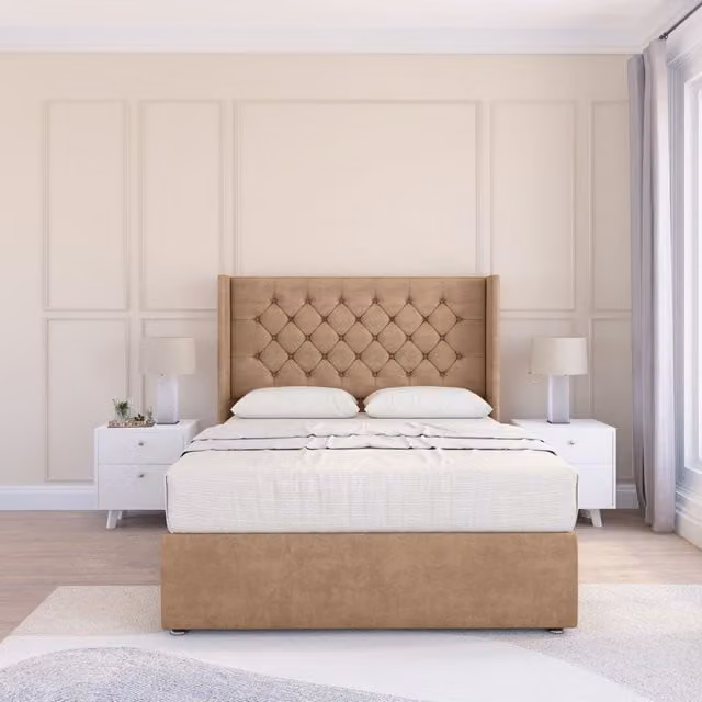 Sloomy Dior Naples Wingback Bed Set in Light Sand, King Size, W/D/H: 180 x 200 cm