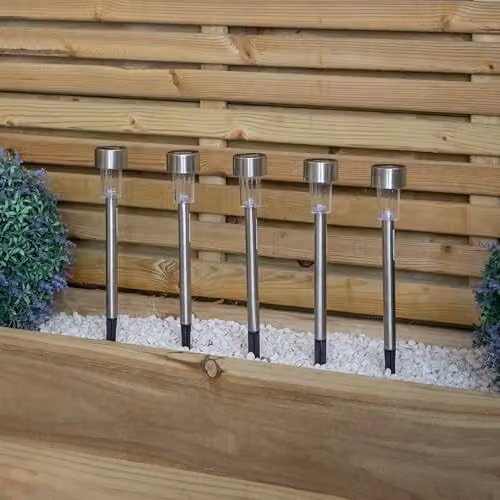 Samuel Alexander Set of 5 Silver Stainless Steel Solar Garden Path Lights with White LEDs, Height: 36 cm – 2