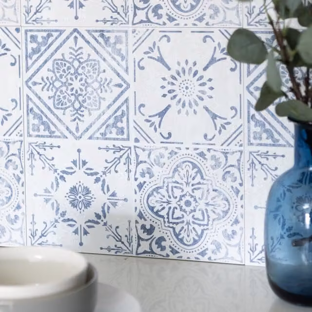 d-c-fix Blue Geometric Self Adhesive Wall Tiles for Kitchen and Bathroom