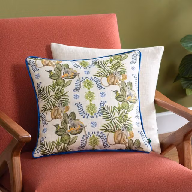 Wylder Tropics Valera Lagos Monkey Tropical Square Cushion, Multicolour, W/D/H: 43 x 43 x 43 cm