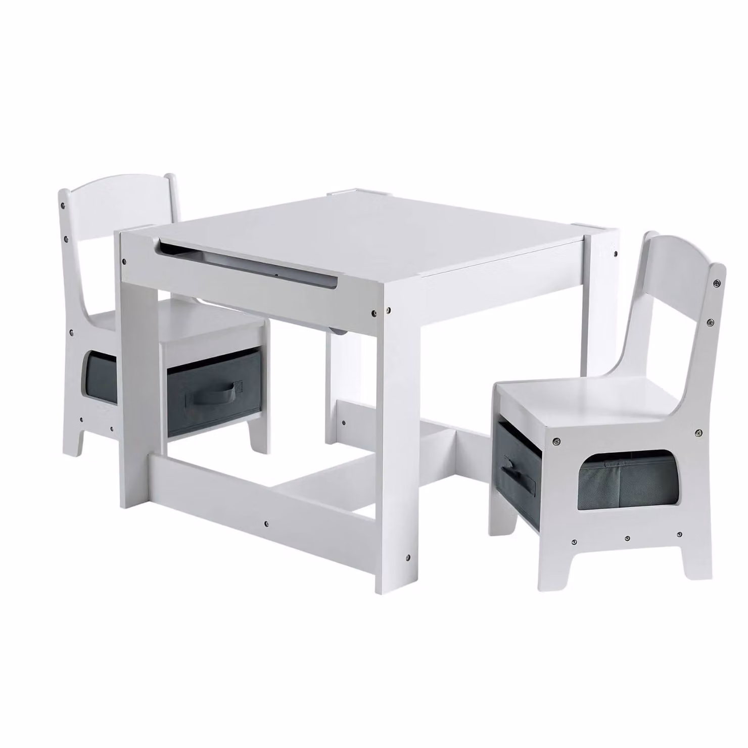 Home Source Childrens Learning Activity Table and Chairs Set in White – 3