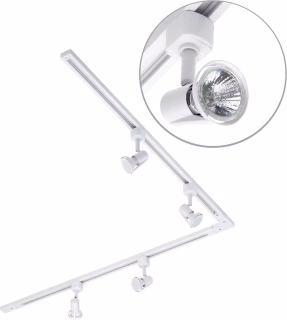Litecraft 2m L-Shape Track Light Kit with Harlem Spotlight Heads and LED Bulbs, White