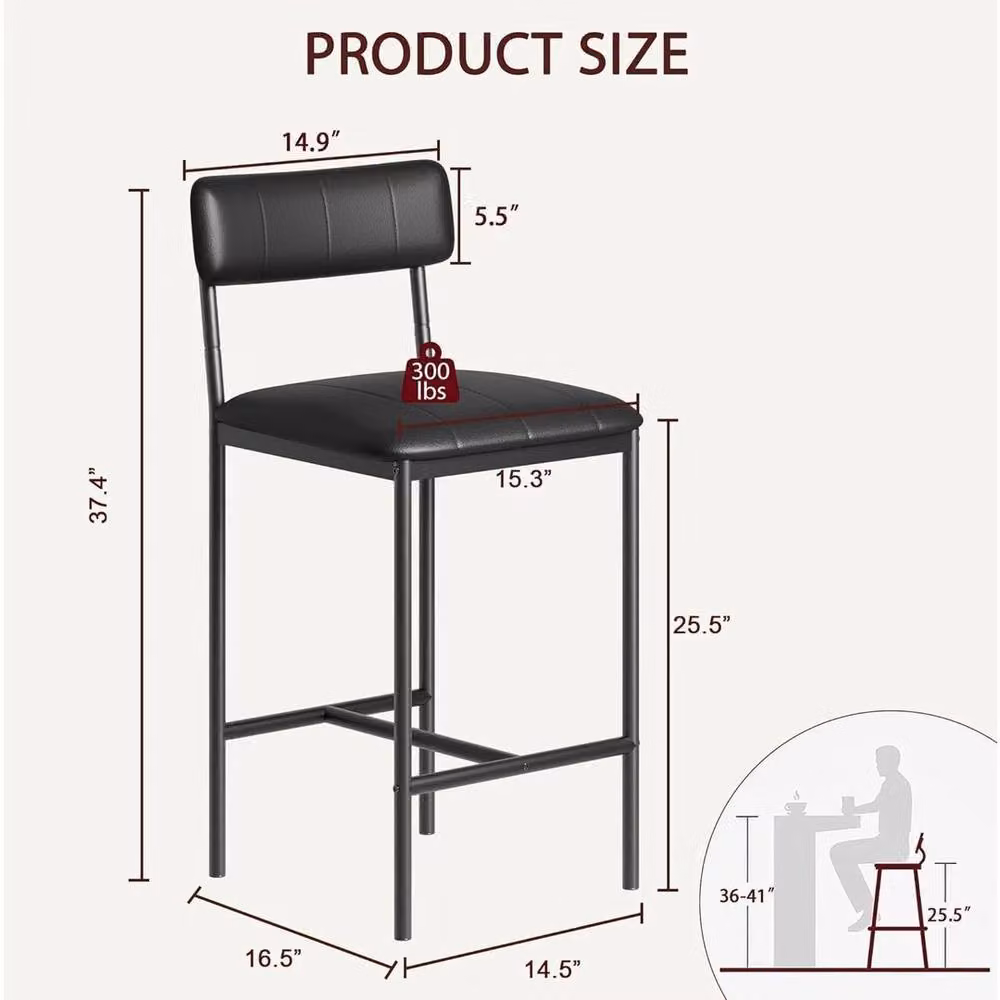 KORVIXA Set of 2 Black PU Leather Upholstered Kitchen Bar Stools – 2