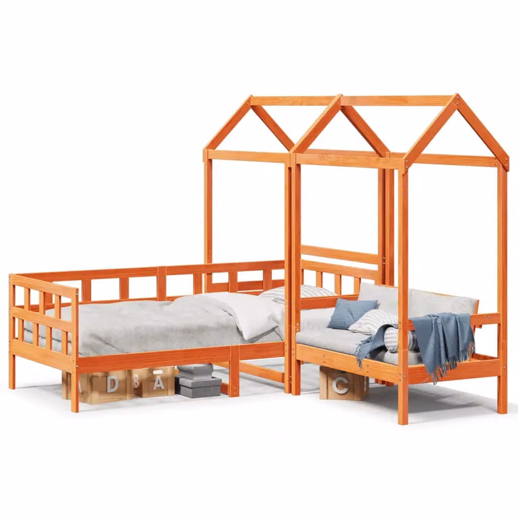 Berkfield Home Wax Brown Solid Pine Day Bed Set with Roof for Children, W/D/H: 80 x 200 cm – 2