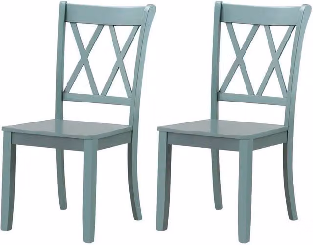 NESTLUNE Set of 2 Blue Armless Dining Chairs with Rubberwood Legs