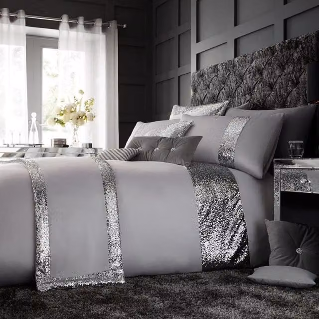 Smart Living Glamour Duvet Cover and Pillowcase Set, Silver, W: 180 cm, H: 200 cm