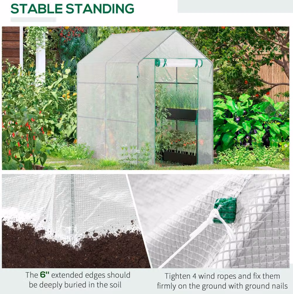 STILVORA White Walk-In Greenhouse with 4 Shelves, W/D/H: 182.88 x 121.92 x 190.0 cm – 5