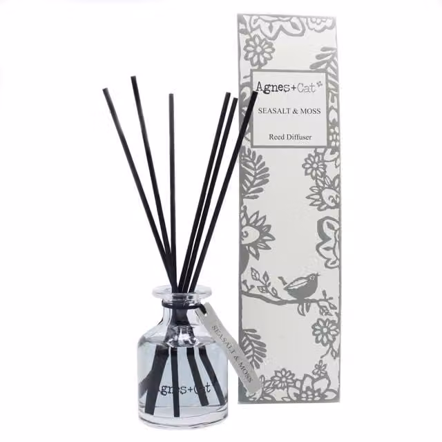 KDMK Sea Salt Moss Reed Diffuser with Fresh Coastal Scent in Blue Transparent Glass