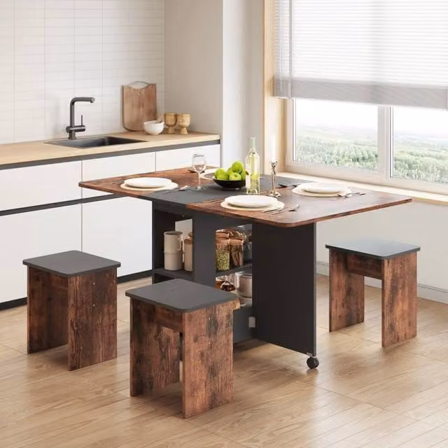 EONLION Rustic Brown and Black Dining Table and 4 Chairs Set, W: 100 cm, D: 80 cm, H: 75 cm – 1