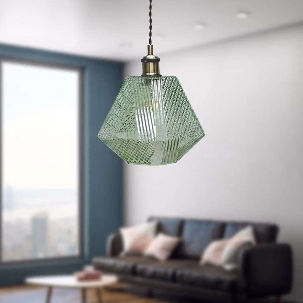 First Choice Lighting Lens Antique Brass and Green Textured Glass Pendant Light in Bronze – 2