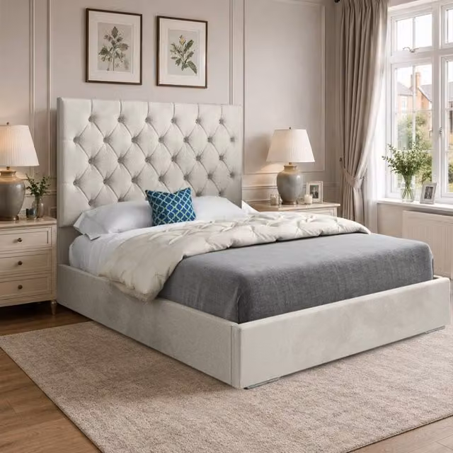 Casani Cottesmore Super King Upholstered Chesterfield Bed Frame in Beige Velvet – 1