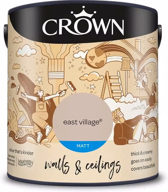 Crown Matt Breatheasy Emulsion Paint in East Village Beige and Brown