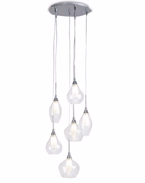 Netlighting SKYLINE 6 Light Cluster Pendant Ceiling Light in Transparent Grey Glass, W: 42 cm, D: 22.5 cm