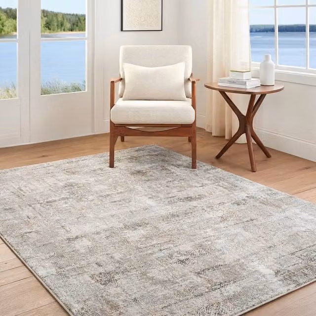 Livabliss Brunswick Modern Abstract Grey and Brown Marble Effect Living Room Rug with Fringes, W: 150 cm, D: 230 cm