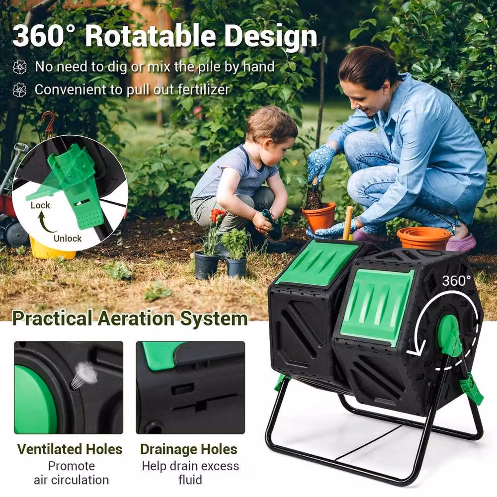 NESTLUNE Heavy-Duty Rotating Compost Bin Tumbler Garden in Black W/D/H: 100 x 60 x 74 cm – 5
