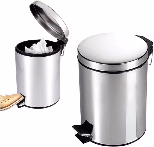 BARGAINS-GALORE 5 Litre Metal Chrome Pedal Bin in Metallic Silver – 1