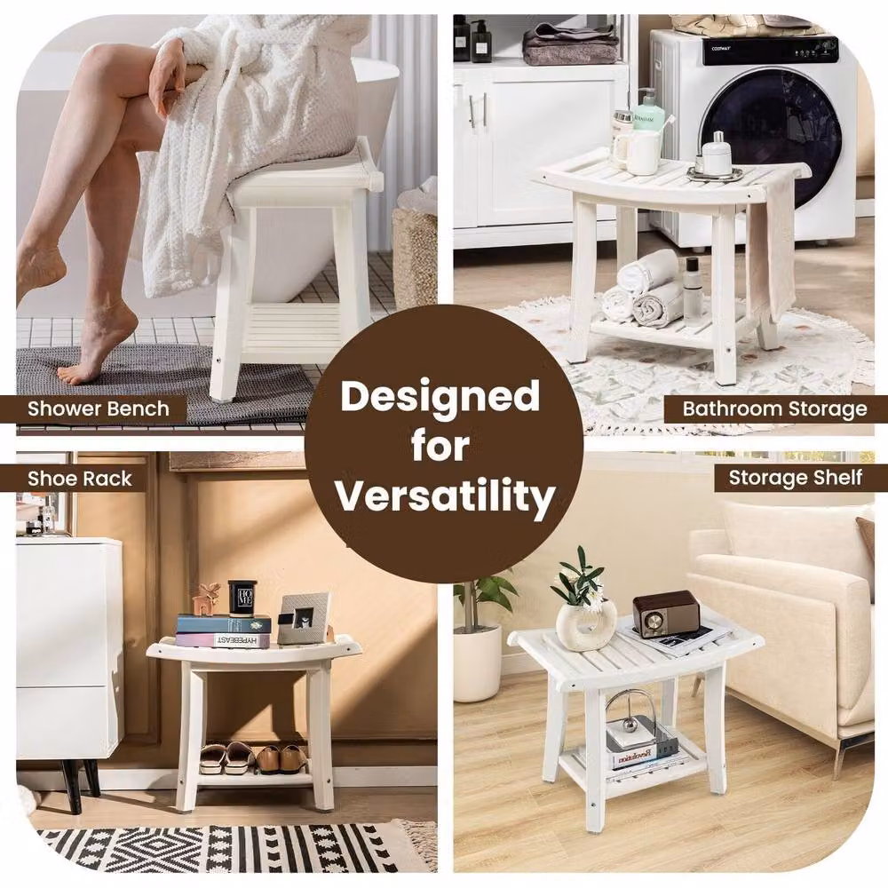 CASART White Bathroom Shower Bench with Shelf and Non-Slip Drainage Seat – 5