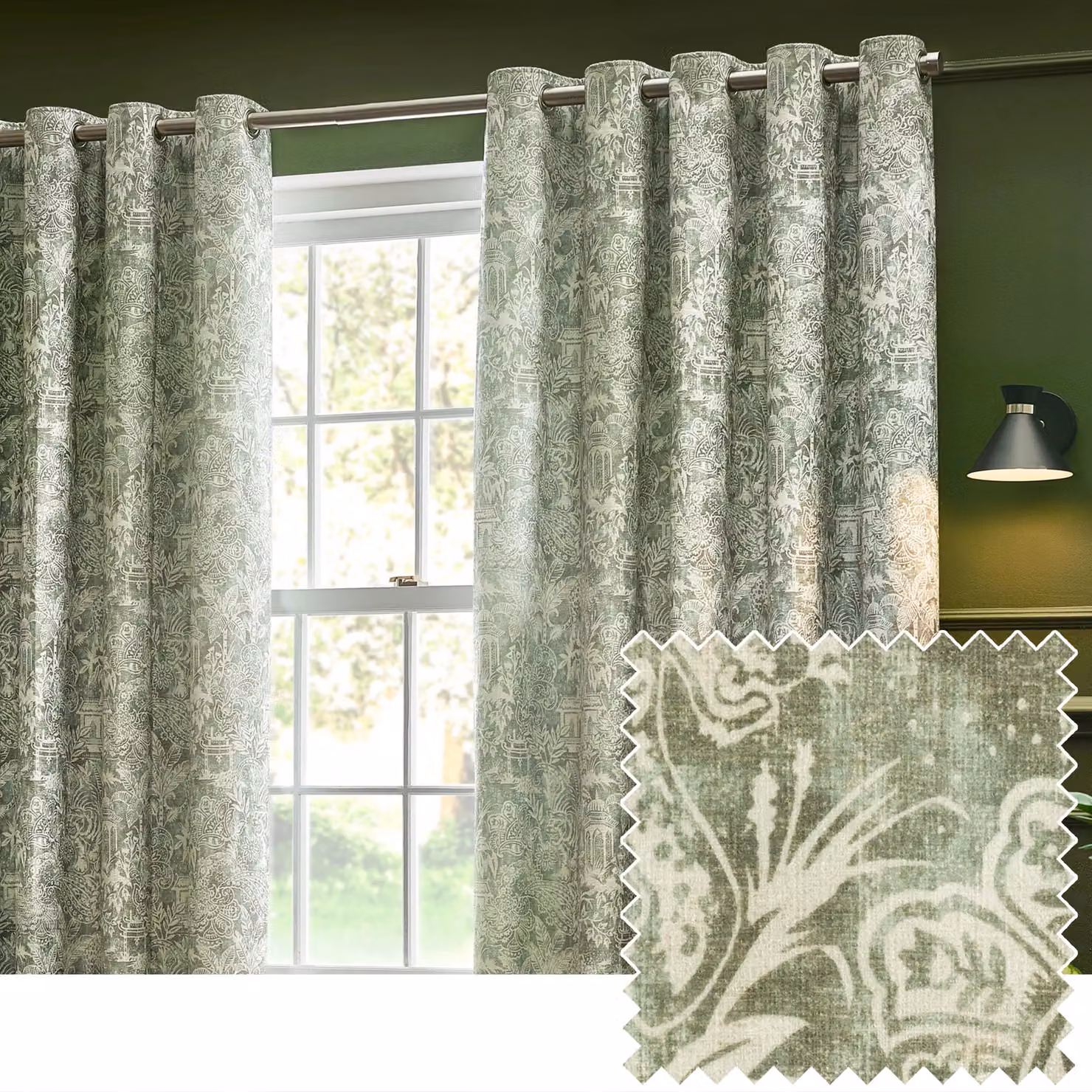 Wylder Tropics Bengal Chenille Eyelet Curtains in Light Green, Width: 168 cm, Drop: 137 cm – 5