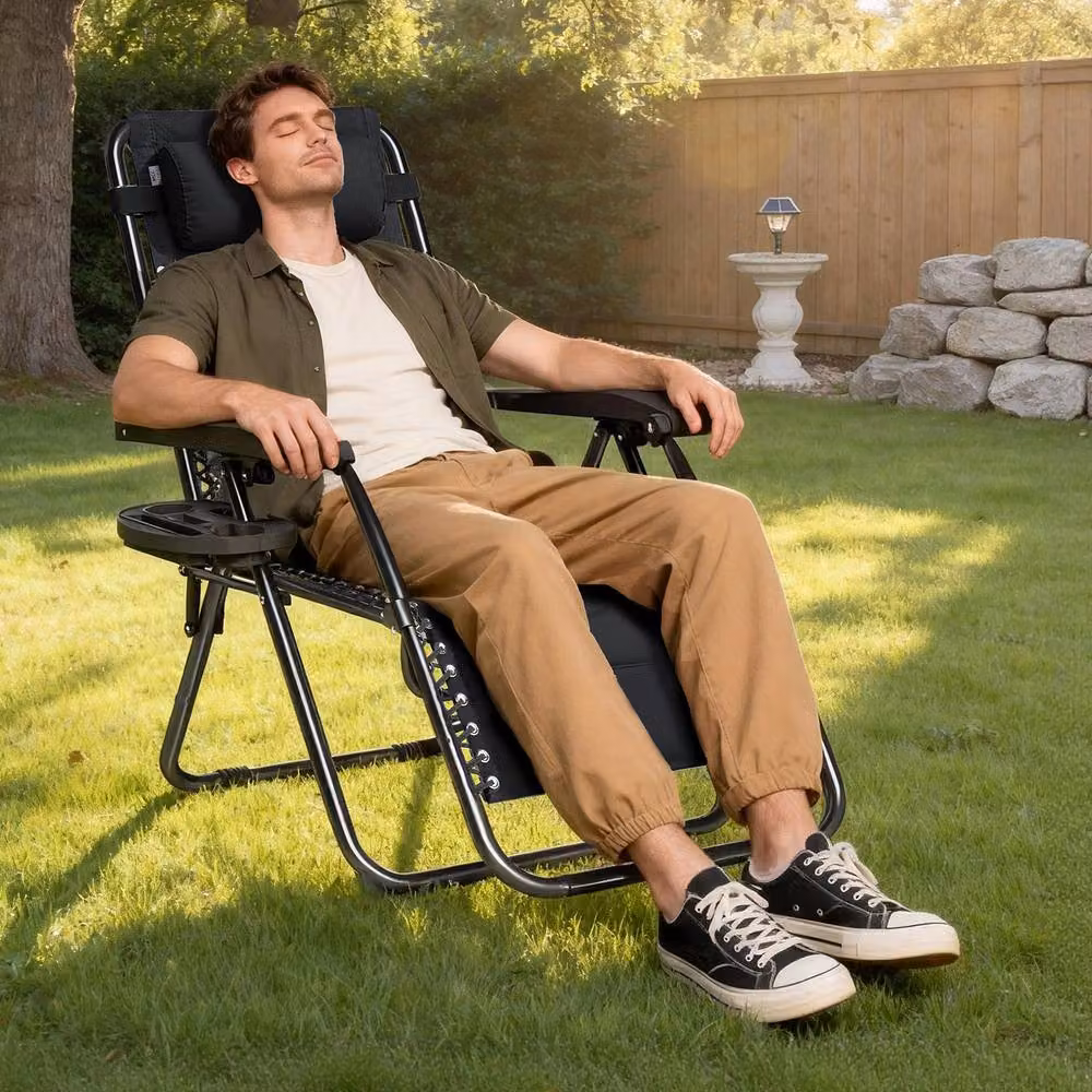 MCC Direct Set of 2 Zero Gravity Reclining Sun Lounger Chairs in Black Oxford Fabric – 10